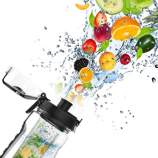 32OZ Fruit Infuser Water Bottle Juice Shaker with Flip Top Lid Anti-Slip Grips