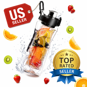32OZ Fruit Infuser Water Bottle Juice Shaker with Flip Top Lid Anti-Slip Grips