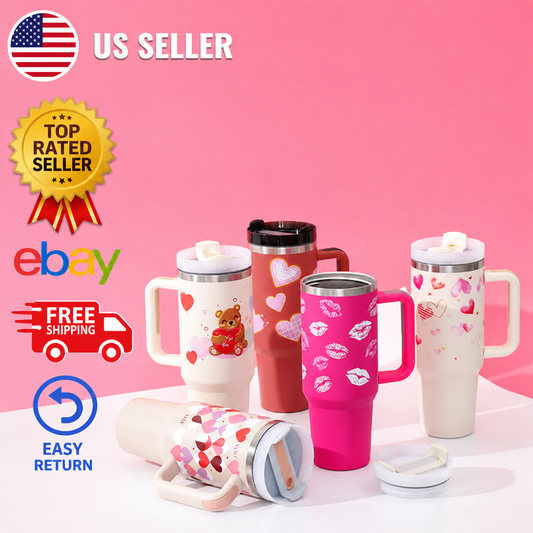 40 Oz Tumbler With Handle Straw Insulated, Stainless Steel Spill Proof Vacuum Coffee Cup Tumbler With Lid Tapered Mug Gifts For Valentine Lover Suitable For Car Gym Office Travel